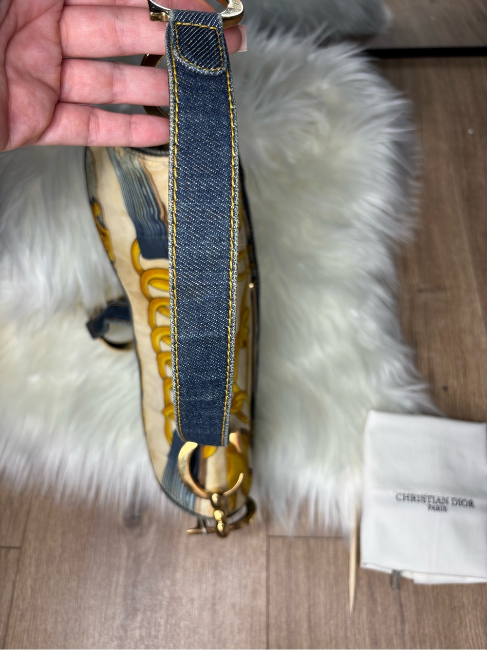 💙 RARE✨ Dior Blue Saddle Satin Chain Print Bag - Picture 10 of 17